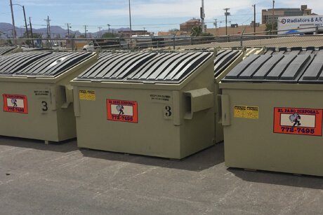 Photo of Commercial Bins ready to be delivered to commercial clients.